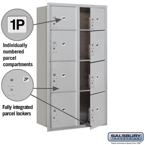 Maximum Height Recessed Mounted Parcel Locker with 8 Compartments - Front Loading