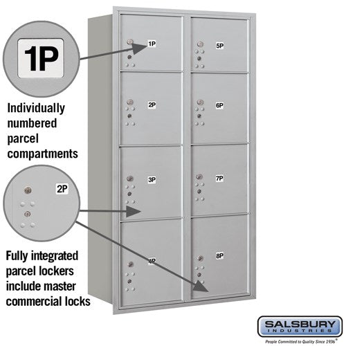 Maximum Height Recessed Mounted Parcel Locker with 8 Compartments - Rear Loading