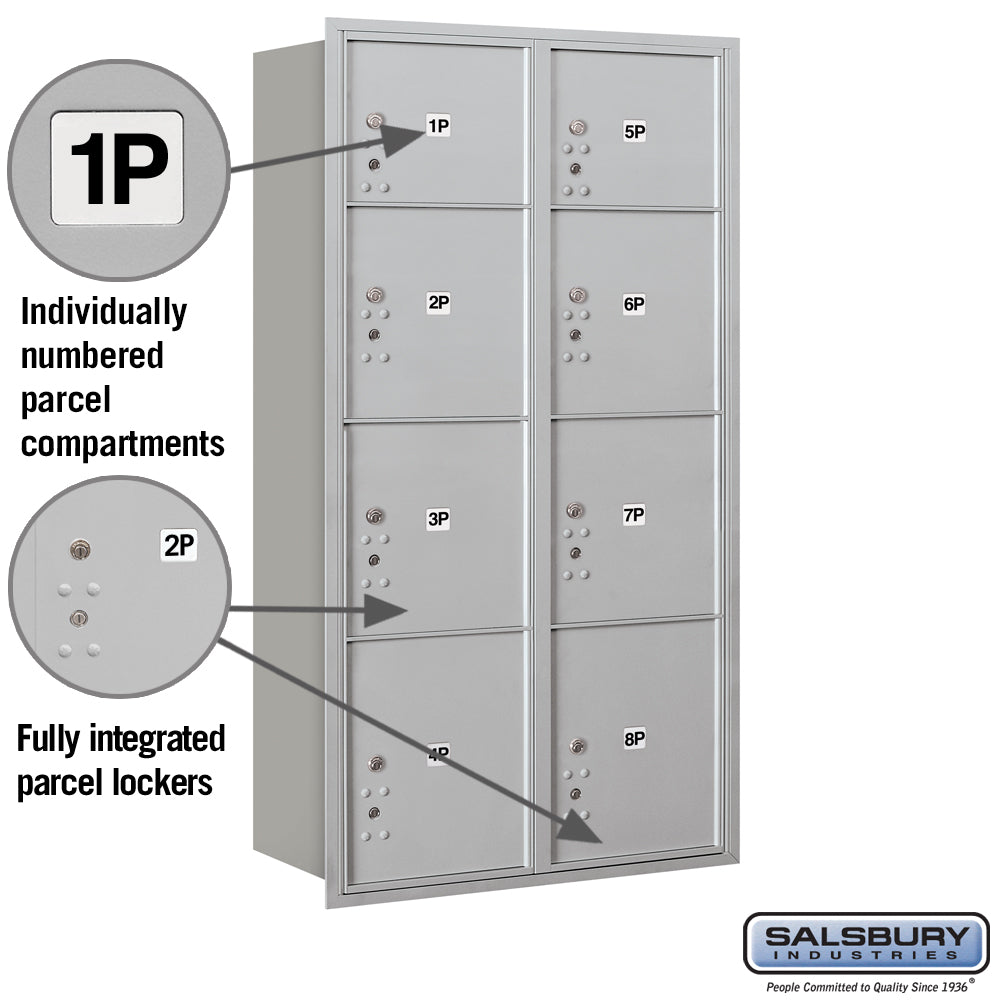 Salsbury Maximum Height Recessed Mounted Parcel Locker, 8 Compartments, Rear Loading