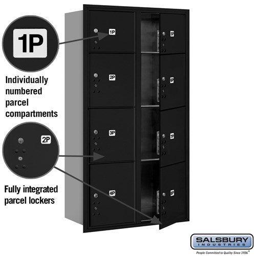 Maximum Height Recessed Mounted 4C Horizontal Parcel Locker with 8 Compartments - Black, USPS Approved