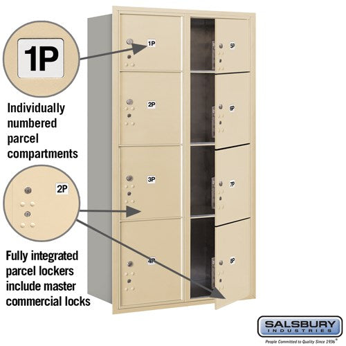 Maximum Height Recessed Mounted 4C Horizontal Parcel Locker with 8 Parcel Lockers in Sandstone - Front Loading