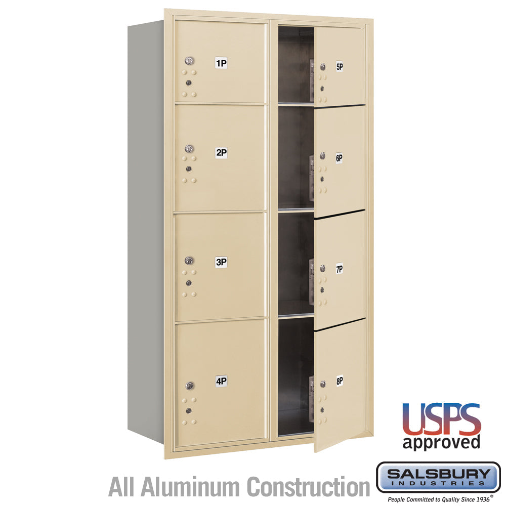 Salsbury Maximum Height Recessed Mounted Parcel Locker, 8 Compartments, Sandstone Finish