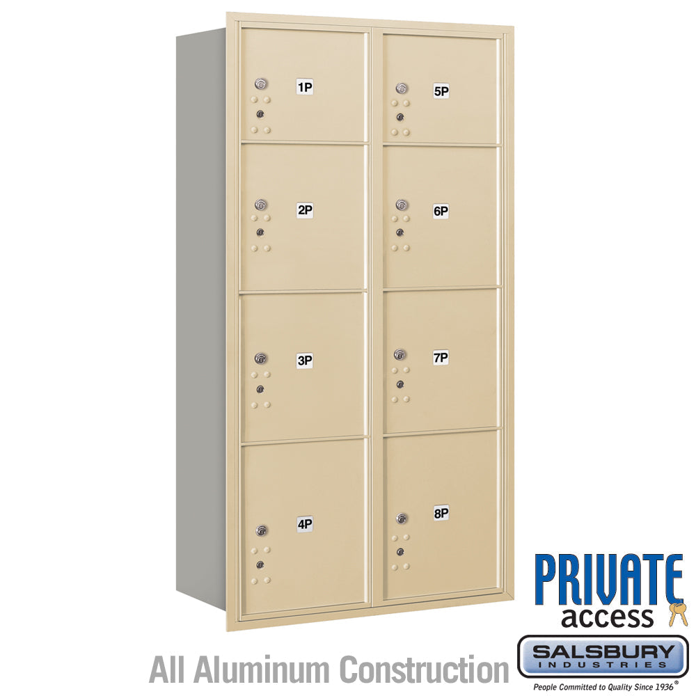 Maximum Height Recessed Mounted 4C Horizontal Parcel Locker with 3 Parcel Lockers - Sandstone - Rear Loading