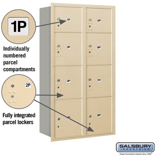 Maximum Height Recessed Mounted Parcel Locker with 8 Compartments - Sandstone - Rear Loading