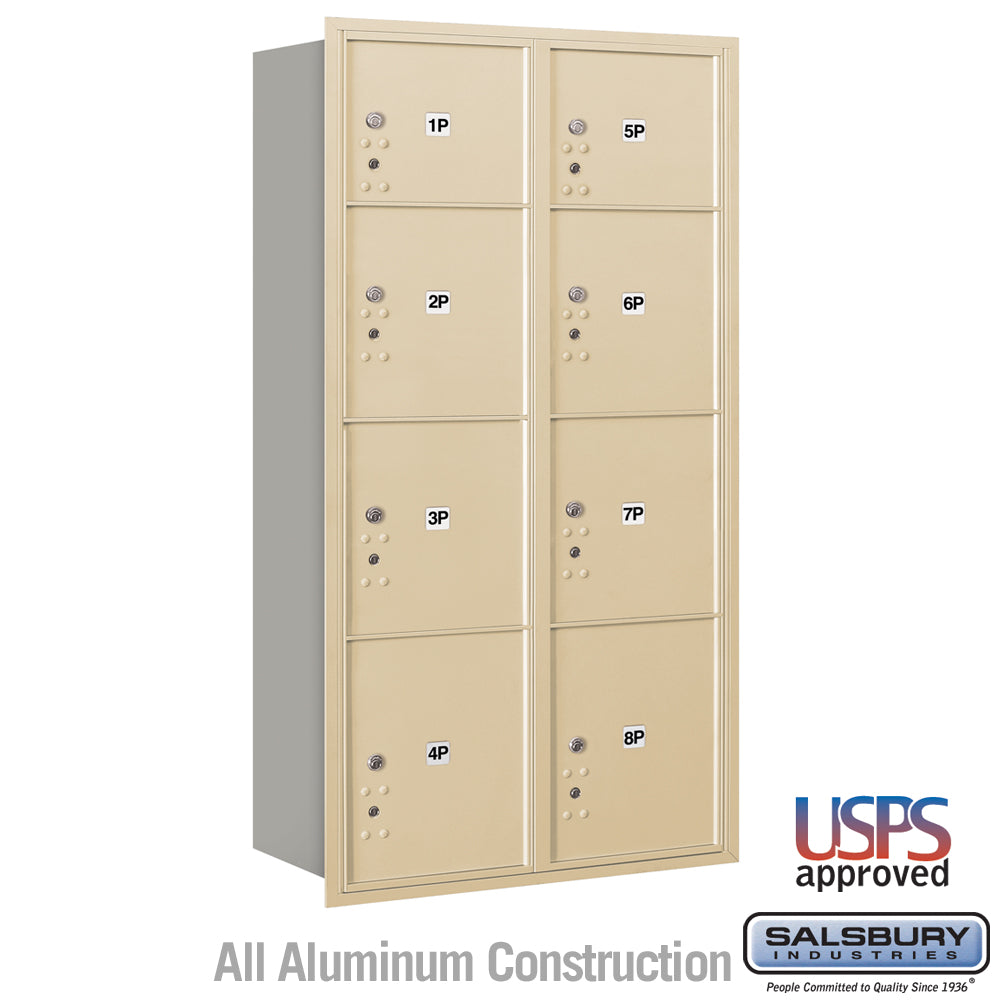 Maximum Height Recessed Mounted Parcel Locker with 8 Compartments - Sandstone - Rear Loading