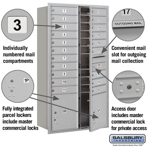 Maximum Height Recessed Mounted 4C Horizontal Mailbox with 20 Doors and 2 Parcel Lockers - Front Loading