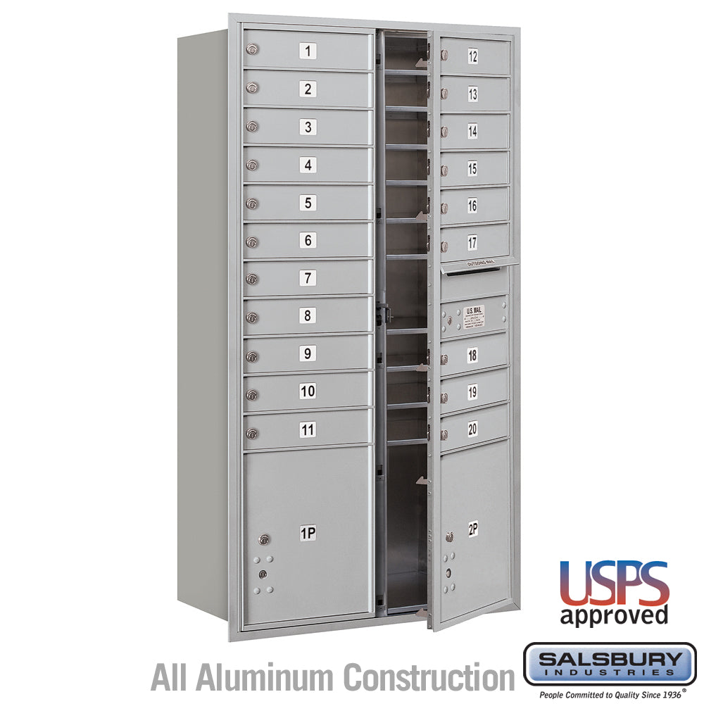 Maximum Height Recessed Mounted 4C Horizontal Mailbox with 20 Doors and 2 Parcel Lockers - Rear Loading