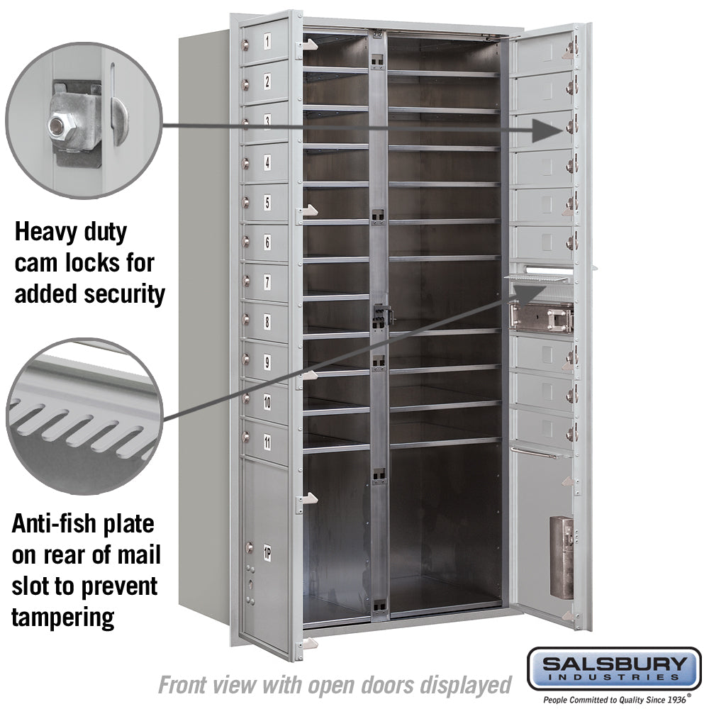 Salsbury 4C Horizontal Mailbox, Front-Loading, Aluminum, 56-3/4 in H x 31-1/8 in W, 20 MB1 Doors with 2 Parcel Lockers