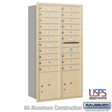 Maximum Height Recessed Mounted 4C Horizontal Mailbox with 20 Doors and 2 Parcel Lockers in Sandstone