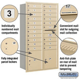 Maximum Height Recessed Mounted 4C Horizontal Mailbox with 20 Doors and 2 Parcel Lockers in Sandstone