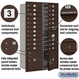 Maximum Height Recessed Mounted 4C Horizontal Mailbox with 20 Doors and 2 Parcel Lockers in Bronze with Private Access