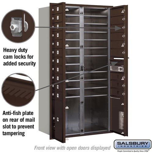 Maximum Height Recessed Mounted 4C Horizontal Mailbox with 20 Doors and 2 Parcel Lockers in Bronze with USPS Access