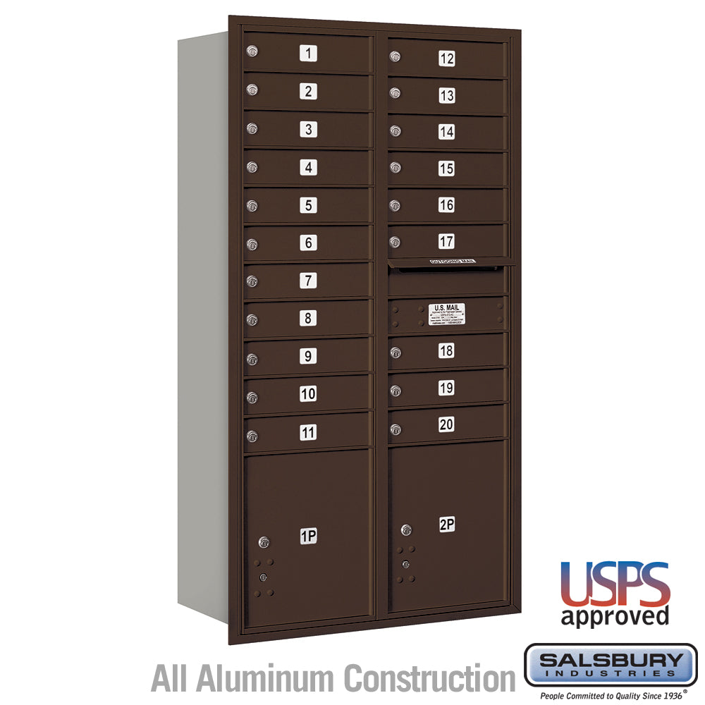 Maximum Height Recessed Mounted 4C Horizontal Mailbox with 20 Doors and 2 Parcel Lockers - Rear Loading