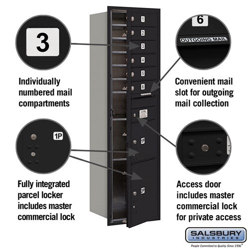 Maximum Height Recessed Mounted 4C Horizontal Parcel Locker with 6 Compartments - Rear Loading