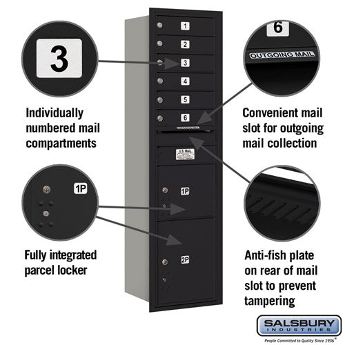 Maximum Height Recessed Mounted 4C Horizontal Parcel Locker with 8 Compartments - Black - Rear Loading