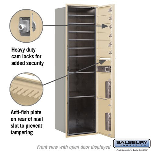 Maximum Height Recessed Mounted Mailbox with 6 Doors and 2 Parcel Lockers in Sandstone