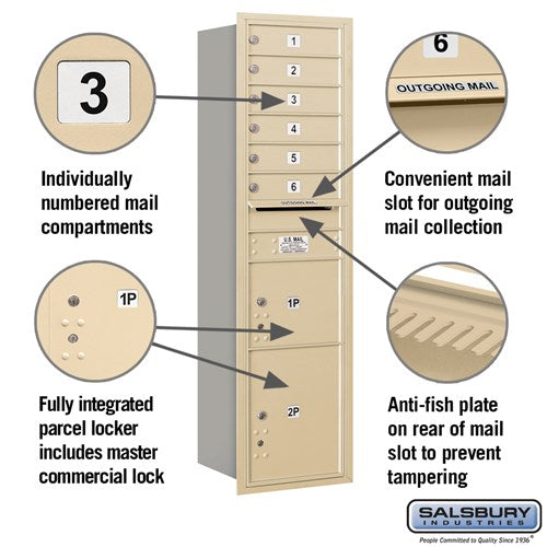 Maximum Height Recessed Mounted Mailbox with 6 Compartments and 2 Parcel Lockers - Sandstone Finish