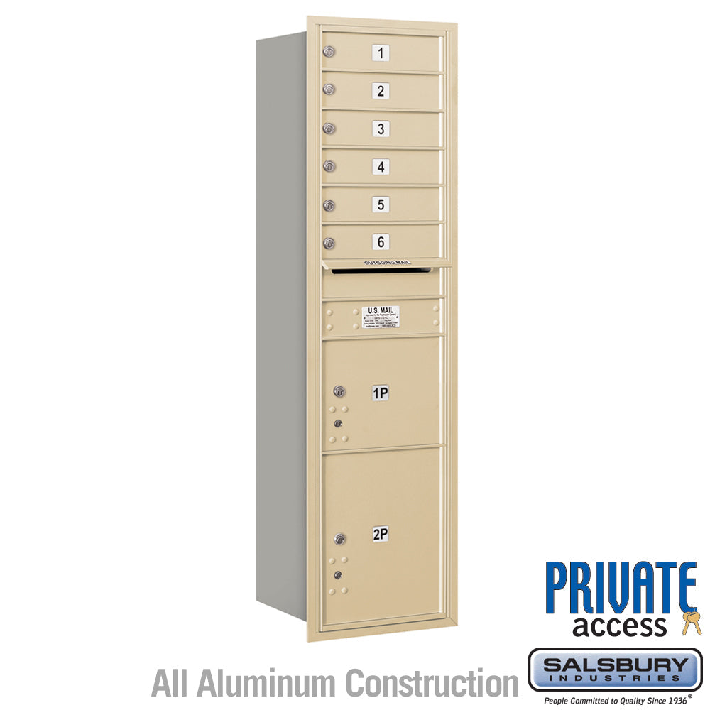 Maximum Height Recessed Mounted Mailbox with 6 Compartments and 2 Parcel Lockers - Sandstone Finish