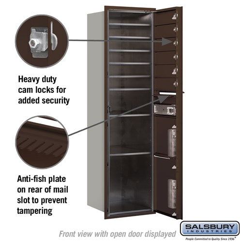 Maximum Height Recessed Mounted Parcel Locker with 6 Compartments - Bronze Rear Loading