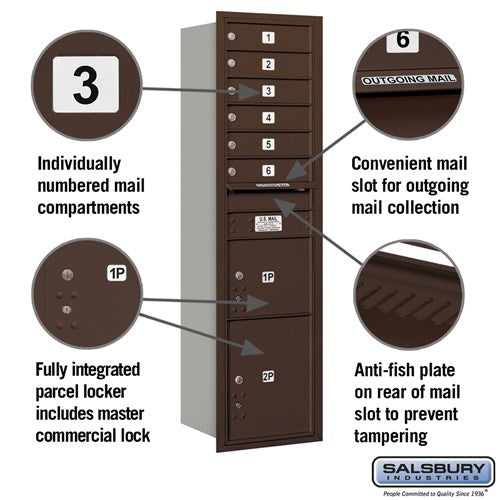 Maximum Height Recessed Mounted 4C Horizontal Mailbox with 6 Doors and 2 Parcel Lockers - Rear Loading