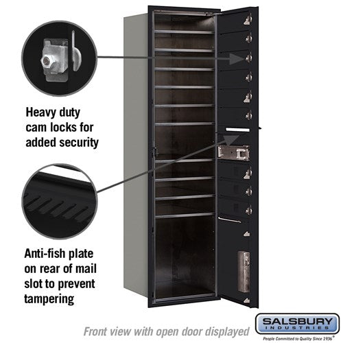 Maximum Height Recessed Mounted Mailbox with 9 Doors and Parcel Locker - Black