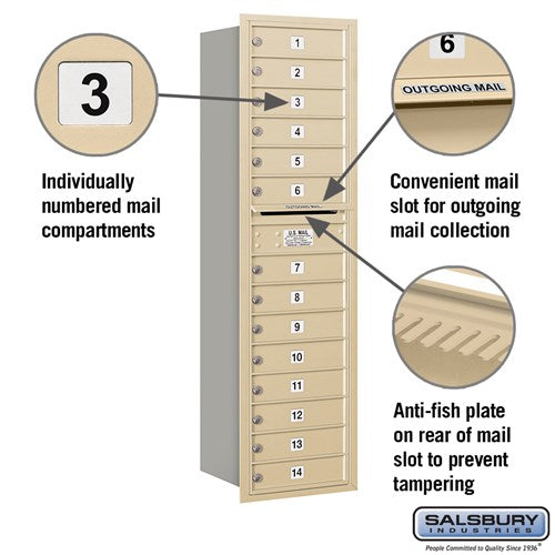 Maximum Height Recessed Mounted 4C Horizontal Mailbox with 14 Doors in Sandstone - Rear Loading