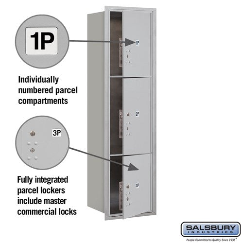 Maximum Height Recessed Mounted Parcel Locker with 3 Compartments - Front Loading