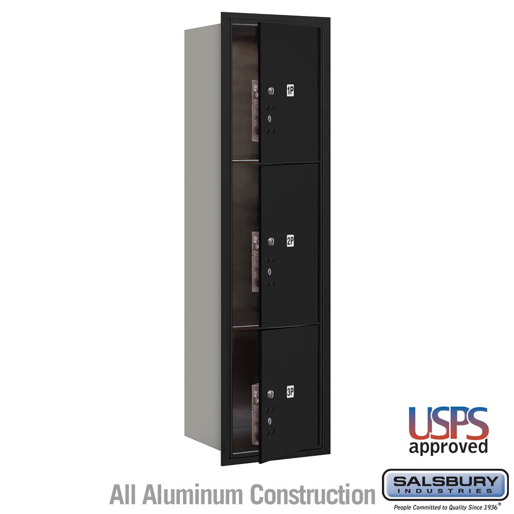 Maximum Height Recessed Mounted 4C Horizontal Parcel Locker with 3 Compartments - Black - USPS Approved