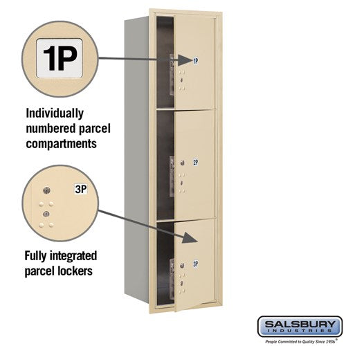 Maximum Height Recessed Mounted 4C Horizontal Parcel Locker with 3 Parcel Lockers - Front Loading