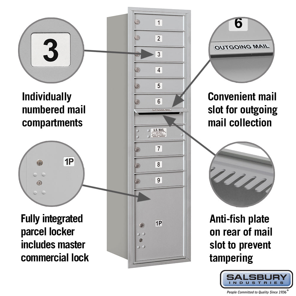 Maximum Height Recessed Mounted Mailbox with 9 Doors and Parcel Locker - Rear Loading