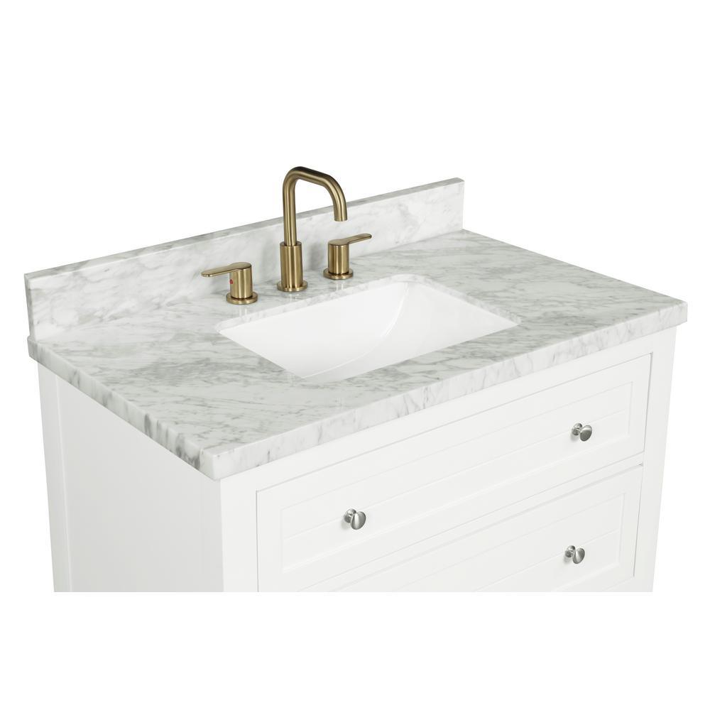 31 in. W x 22 in. D x 1 in. H Bianco Carrara White Marble Vanity Top with White Basin - Super Arbor