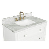 31 in. W x 22 in. D x 1 in. H Bianco Carrara White Marble Vanity Top with White Basin - Super Arbor