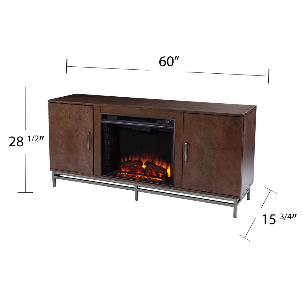 Oliver 60 in. Electric Fireplace in Brown with Matte Silver - Super Arbor