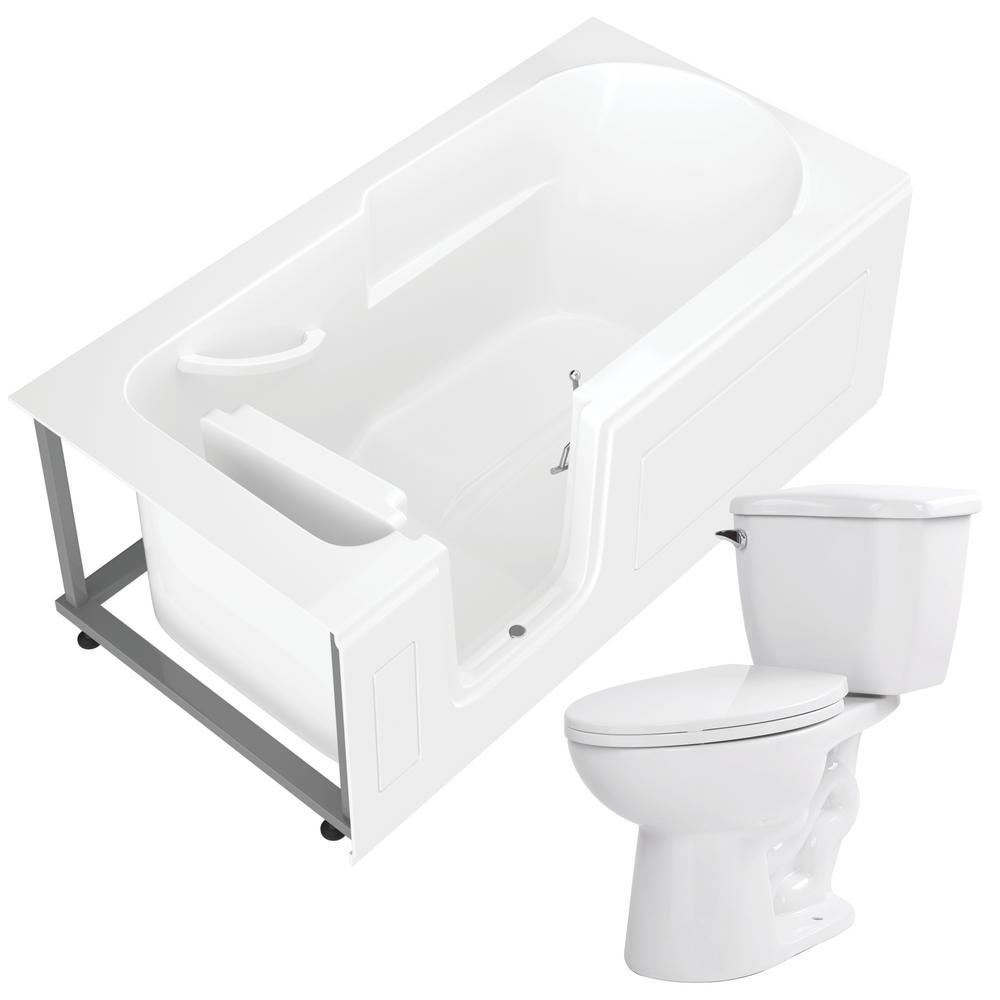 Step-In 59.6 in. Walk-In Non-Whirlpool Bathtub in White with 1.28 GPF Single Flush Toilet - Super Arbor