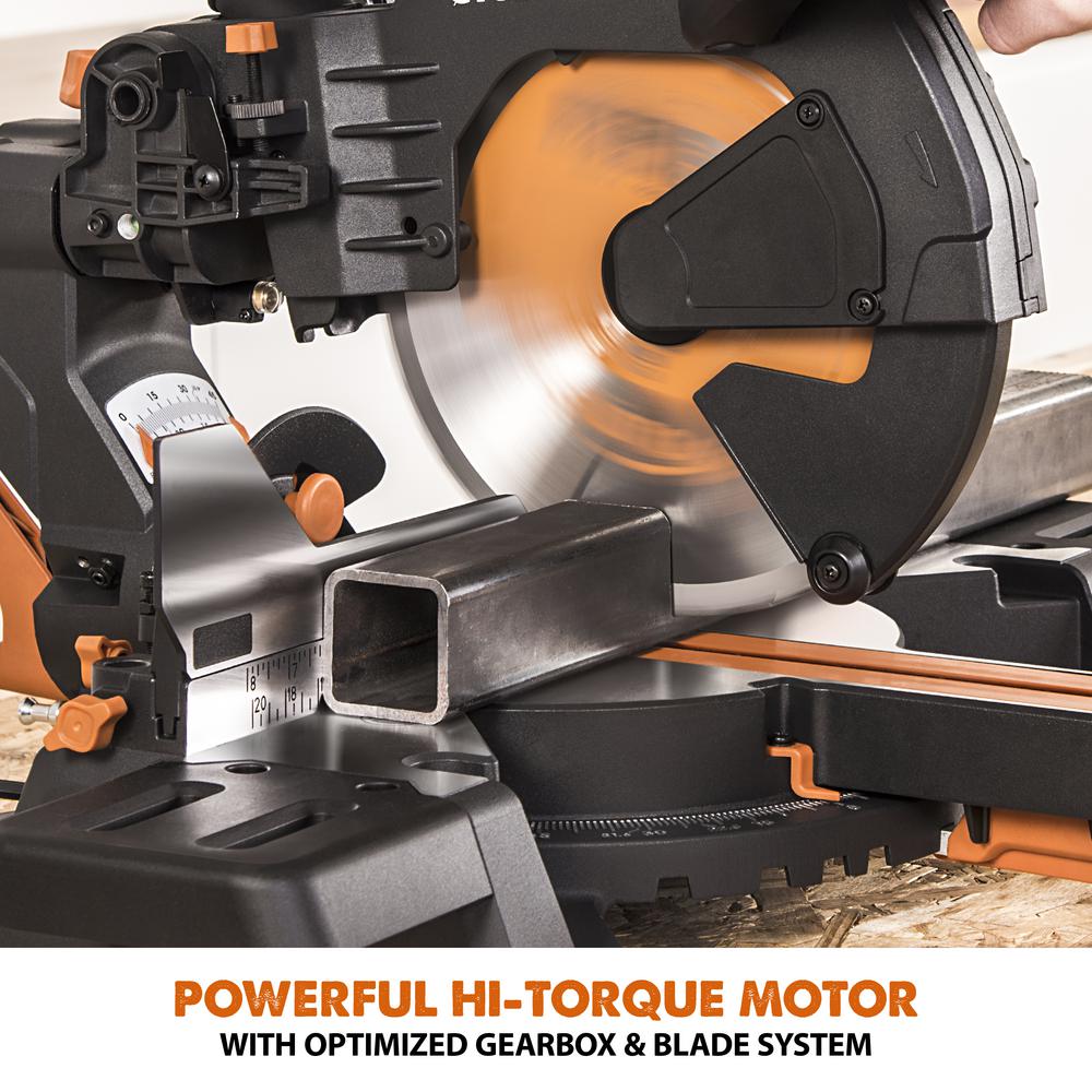 15 Amp 10 in. Dual Bevel Sliding Miter Saw with Laser Guide, Dust Bag, 13 ft. Power Cord, and 28-T Multi-Material Blade - Super Arbor