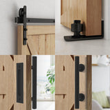 6 ft./72 in. Black Steel Strap Sliding Barn Door Track and Hardware Kit with 12 in. Cylinder Handle and Floor Guide - Super Arbor