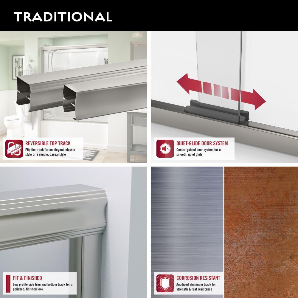 Crestfield 60 in. x 58-1/8 in. Traditional Semi-Frameless Sliding Bathtub Door in Bronze and 1/4 in. (6mm) Niebla Glass - Super Arbor