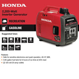 Honda 2200-Watt Recoil Start Gasoline Powered Inverter Generator with 20 Amp Outlet