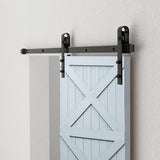 8 ft./96 in. Black Steel Bent Strap Sliding Barn Door Track and Hardware Kit with 12 in. Square Handle and Floor Guide - Super Arbor