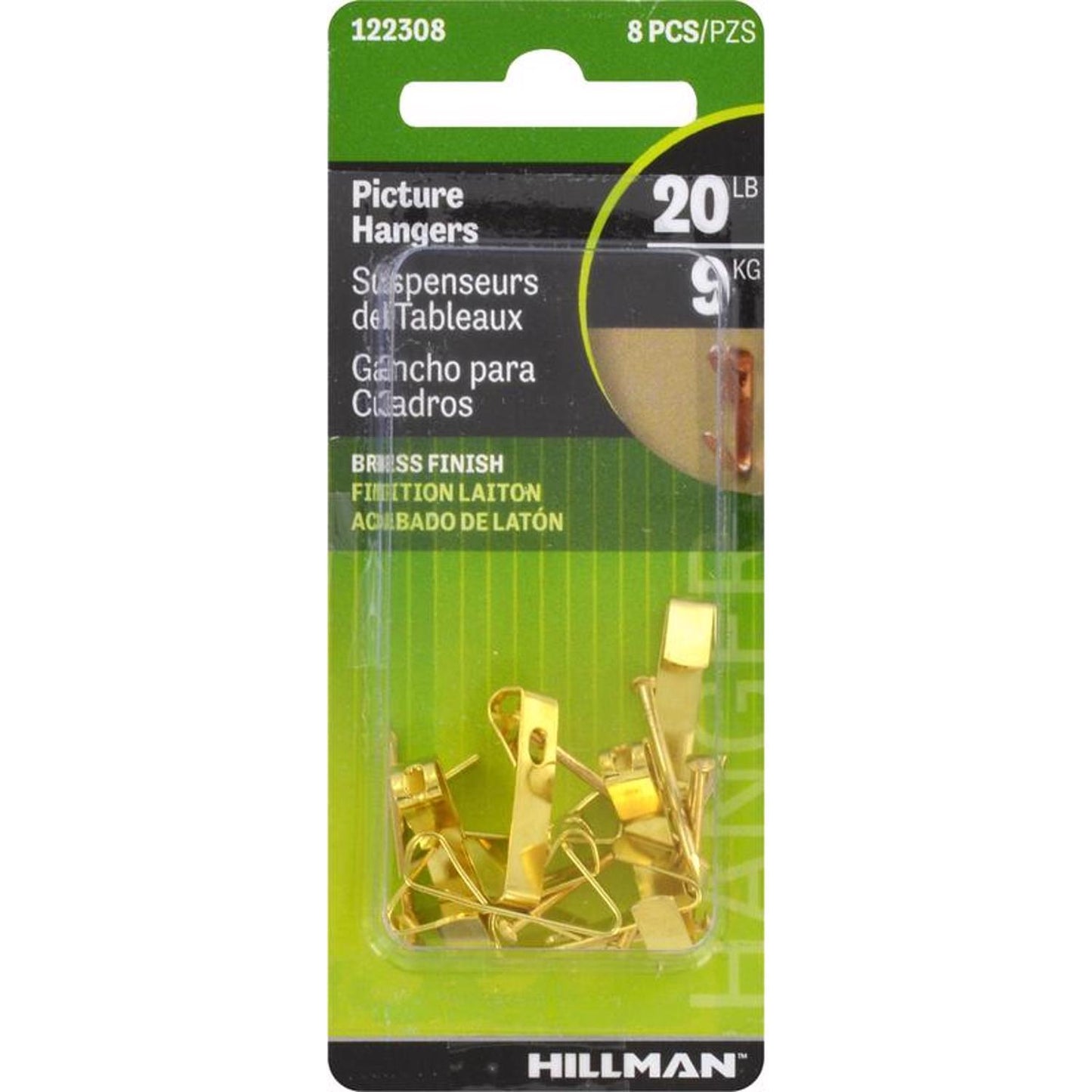 Hillman AnchorWire Brass-Plated Gold Conventional Picture Hanger, 20 lb, 8 Pack