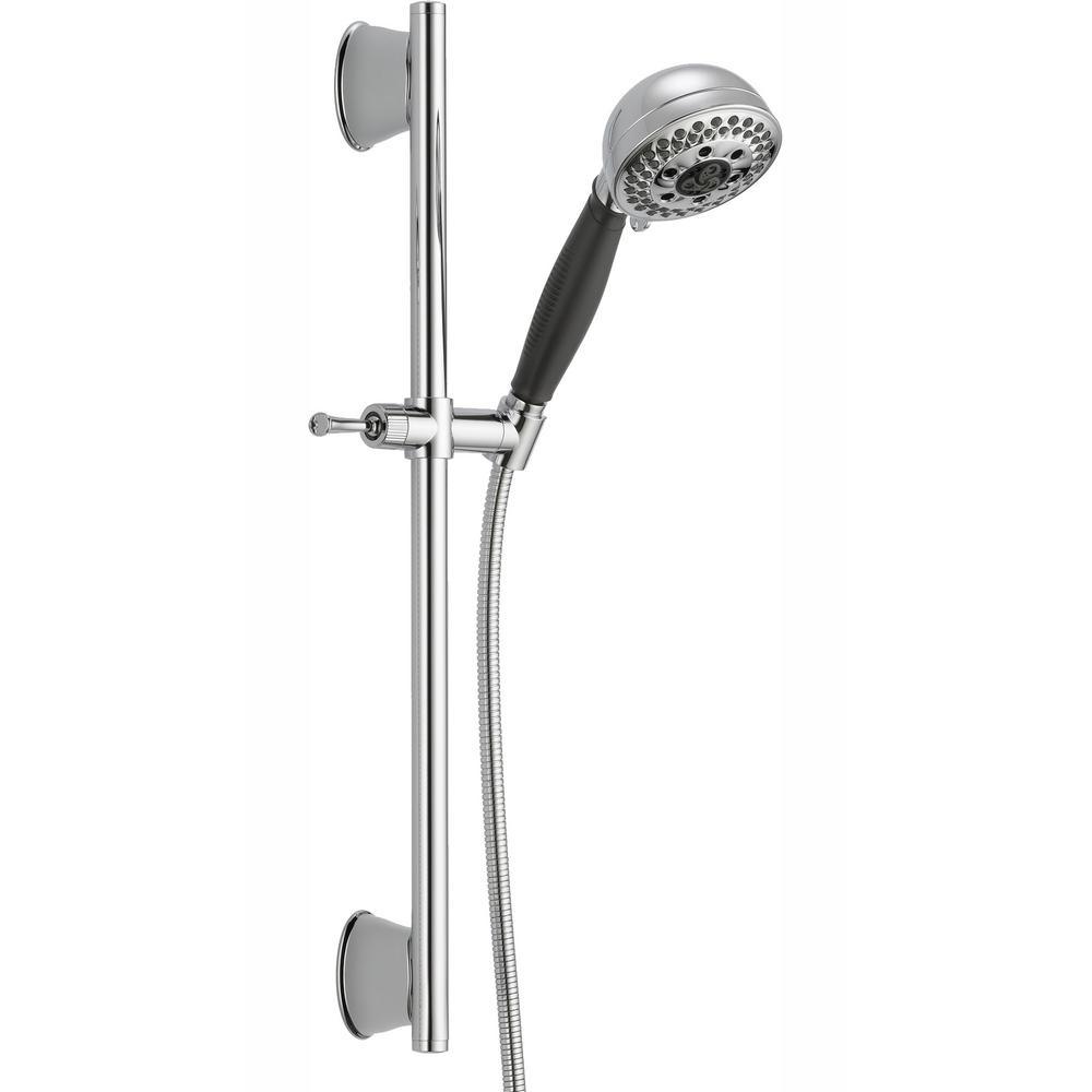5-Spray Patterns 4.13 in. Wall-Mount Handheld Shower Head with Slide Bar and H2Okinetic Technology in Matte Black - Super Arbor