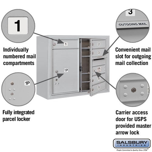 6 Door High Surface Mounted 4C Horizontal Mailbox with Parcel Locker and USPS Access