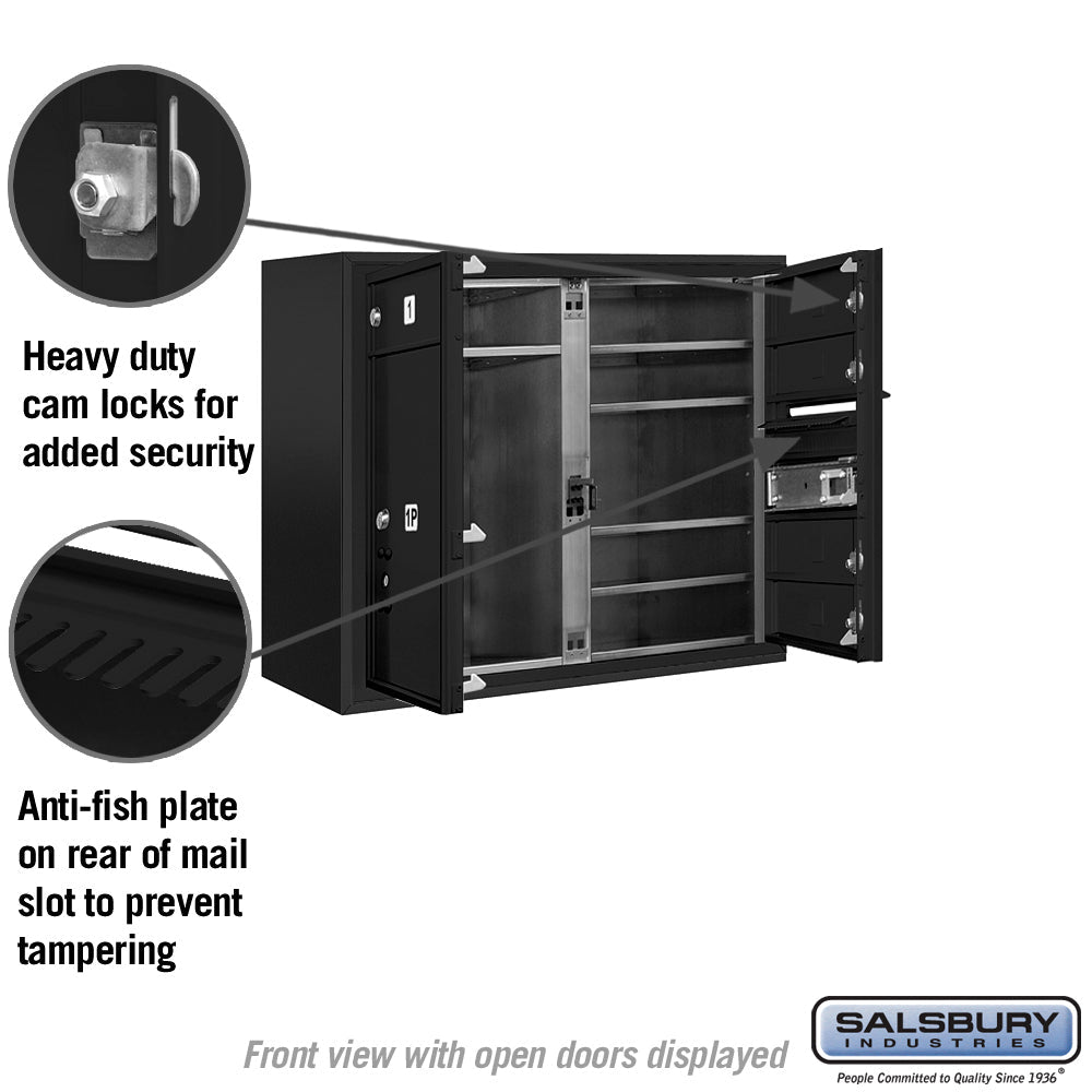 6-Door Surface Mounted Mailbox with Parcel Locker in Black