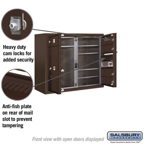 6-Door Surface Mounted Mailbox with Parcel Locker in Bronze