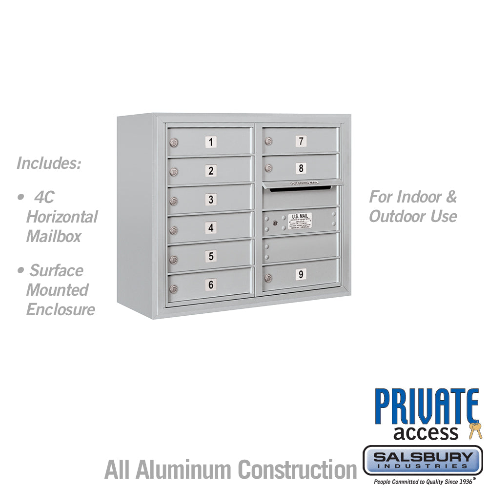 6 Door High Surface Mounted 4C Horizontal Mailbox with 9 Doors in Aluminum for Private Access