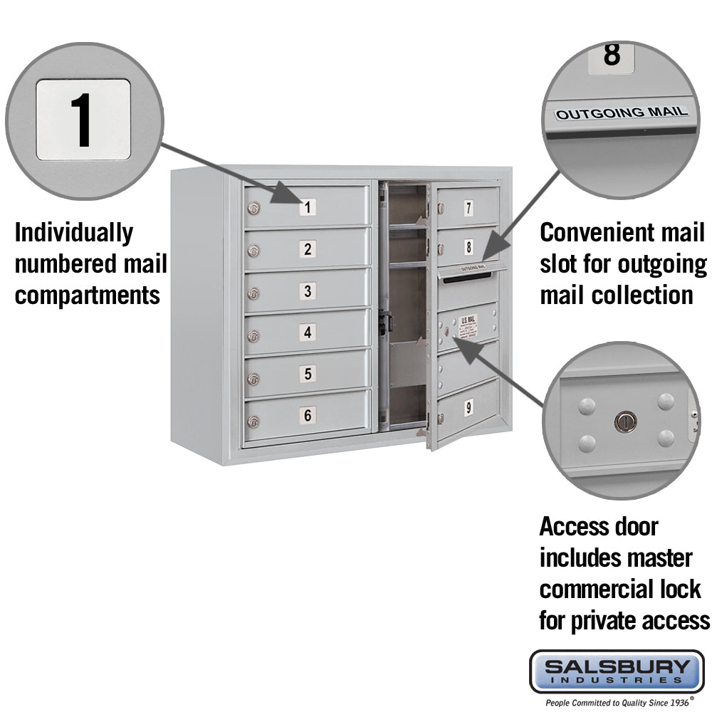 6 Door High Surface Mounted 4C Horizontal Mailbox with 9 Doors in Aluminum for Private Access