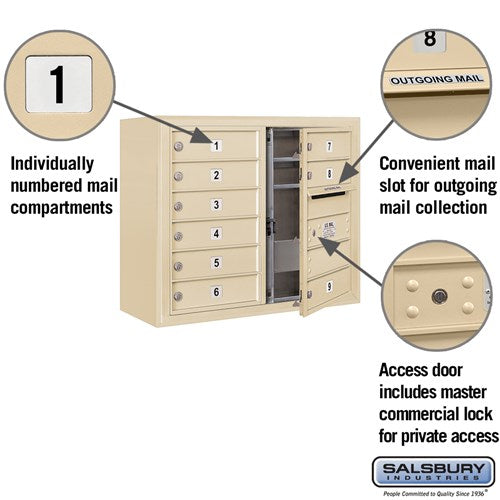 6 Door High Surface Mounted 4C Horizontal Mailbox with Private Access in Sandstone