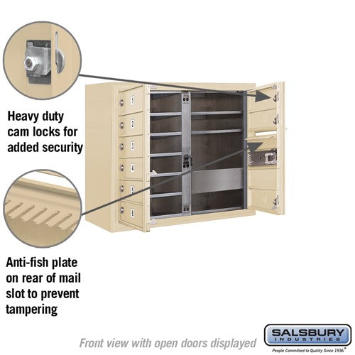 6 Door High Surface Mounted 4C Horizontal Mailbox with Private Access in Sandstone