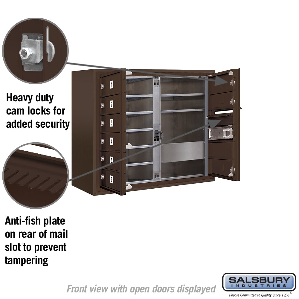 6-Door High Surface Mounted Bronze Mailbox with Private Access