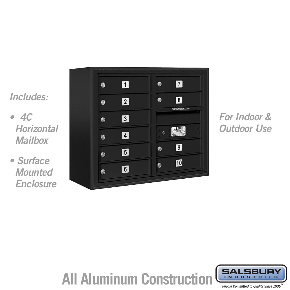 6 Door High Surface Mounted 4C Horizontal Mailbox with 10 Doors in Black with USPS Access